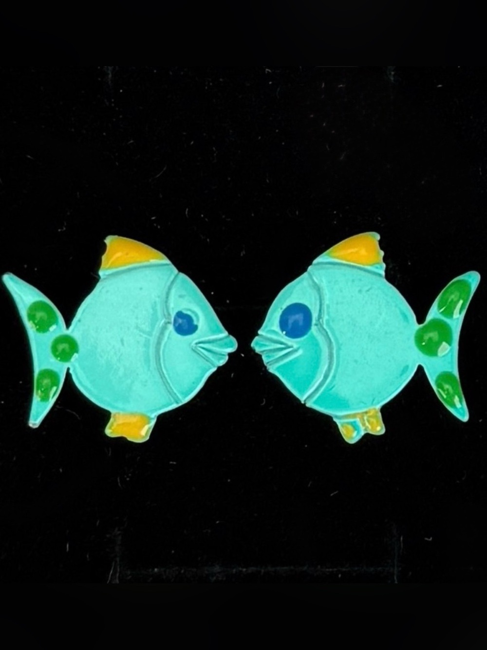 Vintage, lightweight fish pierced colorful blue pierced earrings